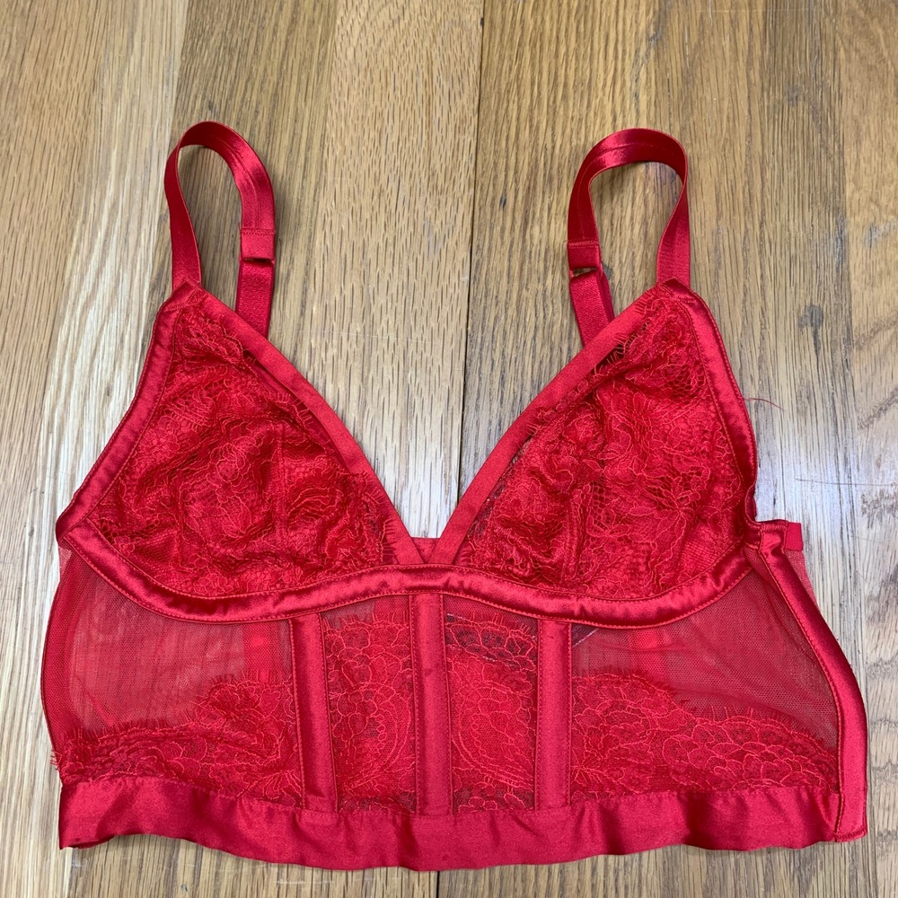 Victoria's Secret Very Sexy Red Lace Mesh Longline Bralette Medium 387053-ACR